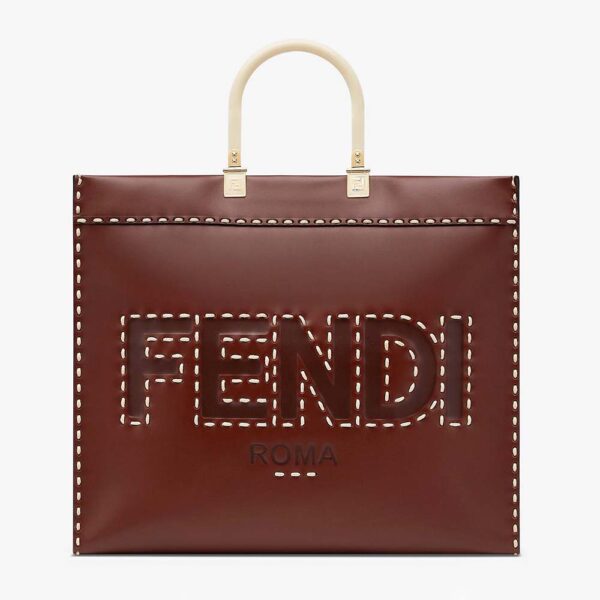 Fendi Women Sunshine Medium Leather Shopper-Maroon (1)