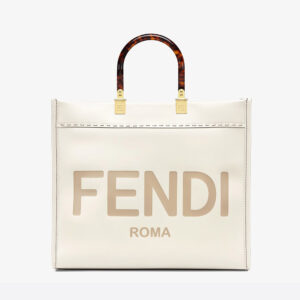 Fendi Women Sunshine Medium Leather Shopper-White