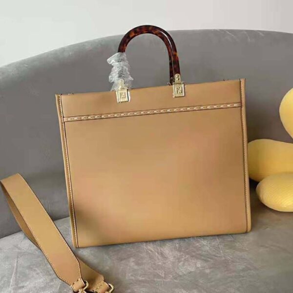 Fendi Women Sunshine Medium Light Brown Leather and Elaphe Shopper Bag (5)