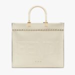Fendi Women Sunshine Medium White Leather Shopper
