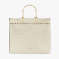 Fendi Women Sunshine Medium White Leather Shopper