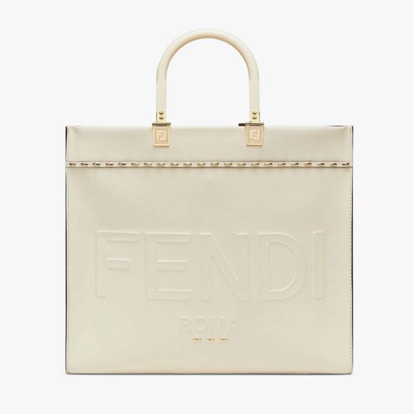 Fendi Women Sunshine Medium White Leather Shopper (1)