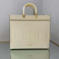 Fendi Women Sunshine Medium White Leather Shopper (1)