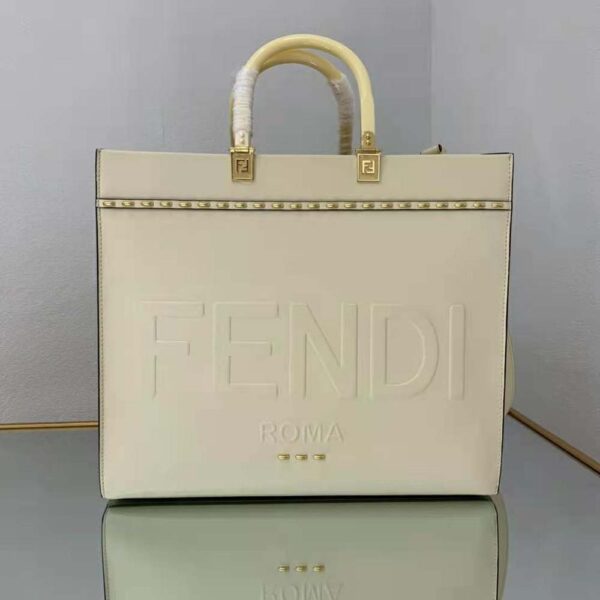 Fendi Women Sunshine Medium White Leather Shopper (4)