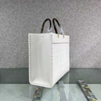Fendi Women Sunshine Medium White Leather Shopper with Decorative Stitching (1)
