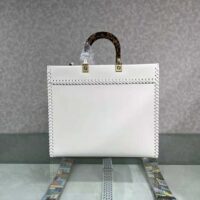 Fendi Women Sunshine Medium White Leather Shopper with Decorative Stitching (1)