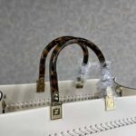 Fendi Women Sunshine Medium White Leather Shopper with Decorative Stitching – Image 6