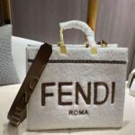 Fendi Women Sunshine Medium White Sheepskin Shopper – Image 2