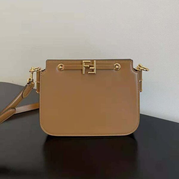 Fendi Women Touch Leather Bag with A Metal FF Clasp-brown (2)