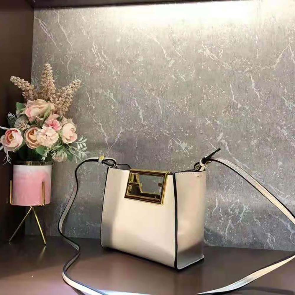 Fendi Women Way Small Made of Camellia-Colored Leather Bag-White