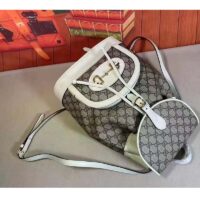 Gucci GG Unisex Gucci 1955 Horsebit Backpack WhiteEbony Supreme Canvas (4)