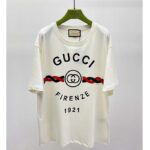 Gucci GG Women Cotton Jersey 'Gucci Firenze 1921' White T-Shirt Crewneck Oversize Fit - Image 3