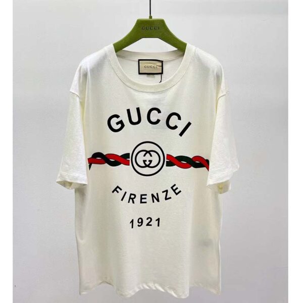 Gucci GG Women Cotton Jersey ‘Gucci Firenze 1921’ White T-Shirt Crewneck Oversize Fit (7)