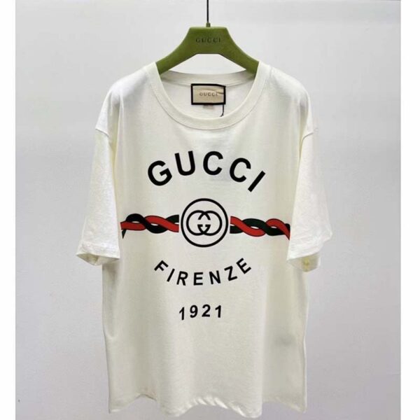 Gucci GG Women Cotton Jersey ‘Gucci Firenze 1921’ White T-Shirt Crewneck Oversize Fit (8)