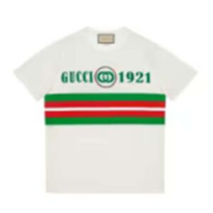 Gucci GG Women Cotton T-Shirt White Cotton Jersey Crewneck Oversize Fit