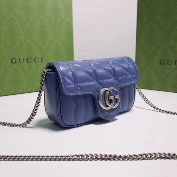 Gucci Unisex GG Marmont Matelassé Mini Bag Blue Matelassé Leather Double G (11)