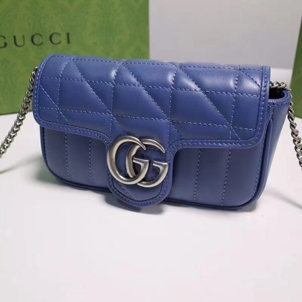 Gucci Unisex GG Marmont Matelassé Mini Bag Blue Matelassé Leather Double G (2)