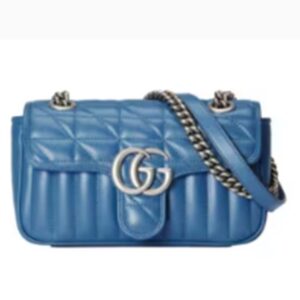 Gucci Unisex GG Marmont Matelassé Mini Bag Blue Matelassé Leather Double G