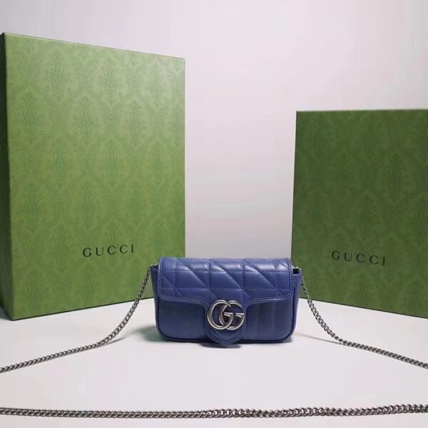 Gucci Unisex GG Marmont Matelassé Mini Bag Blue Matelassé Leather Double G (7)