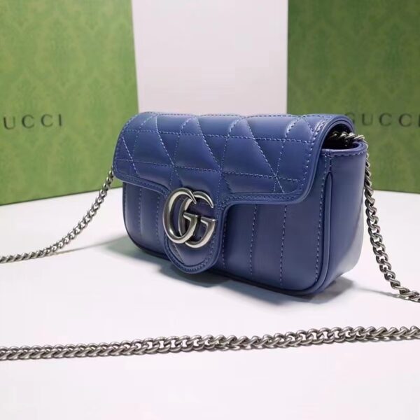 Gucci Unisex GG Marmont Matelassé Mini Bag Blue Matelassé Leather Double G (8)