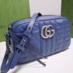 Gucci Unisex GG Marmont Matelassé Shoulder Bag Blue Matelassé Leather Double G - Image 3