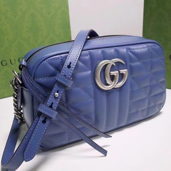 Gucci Unisex GG Marmont Matelassé Shoulder Bag Blue Matelassé Leather Double G (1)