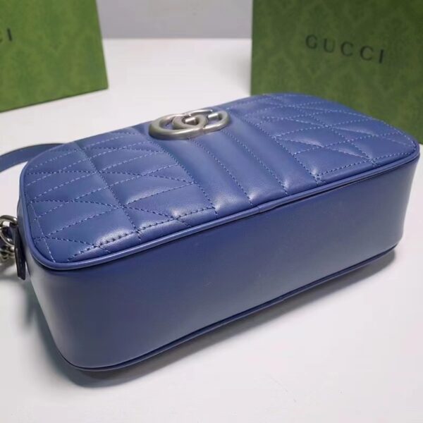 Gucci Unisex GG Marmont Matelassé Shoulder Bag Blue Matelassé Leather Double G (5)