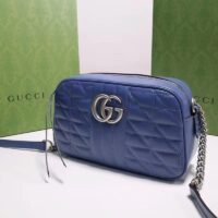 Gucci Unisex GG Marmont Matelassé Shoulder Bag Blue Matelassé Leather Double G (8)