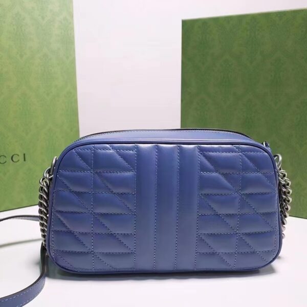 Gucci Unisex GG Marmont Matelassé Shoulder Bag Blue Matelassé Leather Double G (9)
