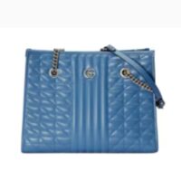 Gucci Unisex GG Marmont Medium Matelassé Leather Blue Bag Double G