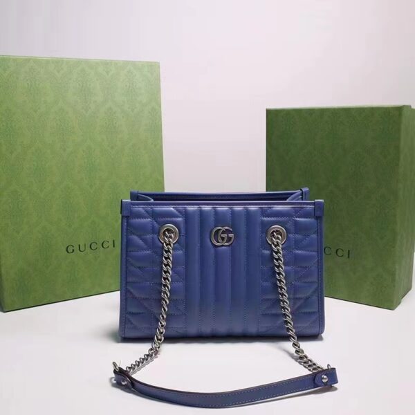 Gucci Unisex GG Marmont Medium Matelassé Leather Blue Bag Double G (2)