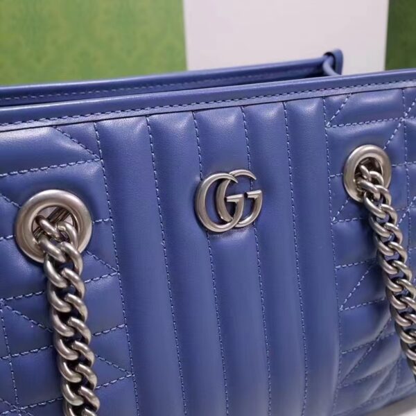 Gucci Unisex GG Marmont Medium Matelassé Leather Blue Bag Double G (4)