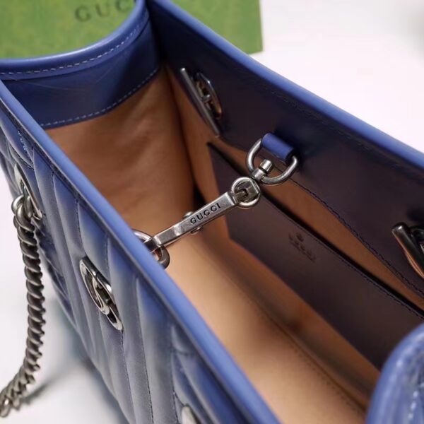 Gucci Unisex GG Marmont Medium Matelassé Leather Blue Bag Double G (6)