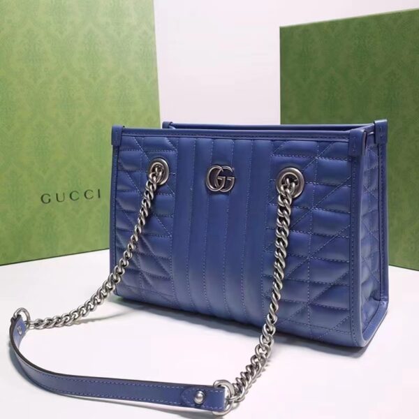 Gucci Unisex GG Marmont Medium Matelassé Leather Blue Bag Double G (7)