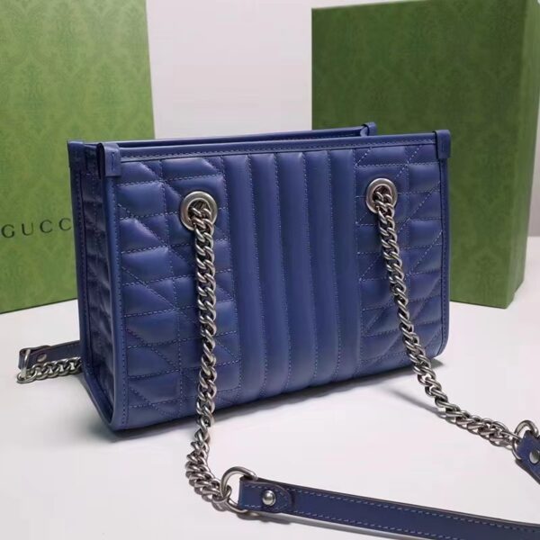 Gucci Unisex GG Marmont Medium Matelassé Leather Blue Bag Double G (8)