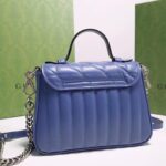 Gucci Women GG Marmont Mini Top Handle Bag Blue Matelassé Leather Double G - Image 5