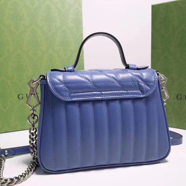 Gucci Unisex GG Marmont Mini Top Handle Bag Blue Matelassé Leather Double G (2)