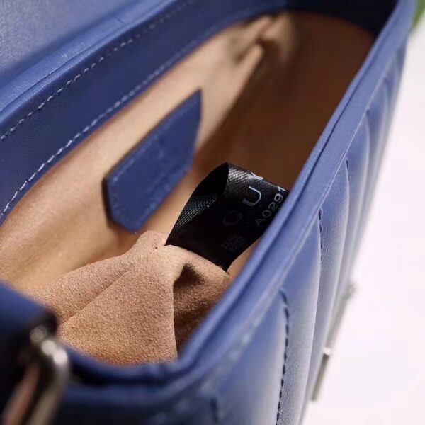 Gucci Unisex GG Marmont Mini Top Handle Bag Blue Matelassé Leather Double G (3)