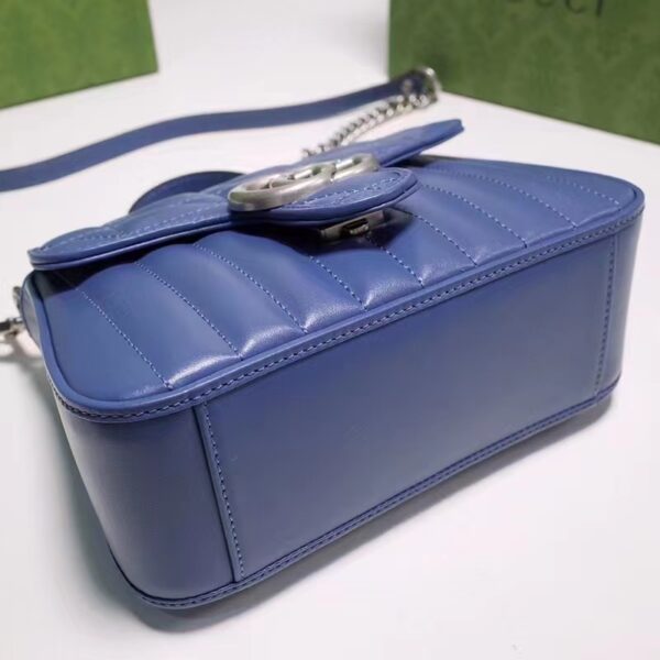 Gucci Unisex GG Marmont Mini Top Handle Bag Blue Matelassé Leather Double G (4)