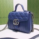 Gucci Women GG Marmont Mini Top Handle Bag Blue Matelassé Leather Double G - Image 3