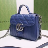 Gucci Unisex GG Marmont Mini Top Handle Bag Blue Matelassé Leather Double G (6)