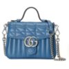 Gucci Unisex GG Marmont Mini Top Handle Bag Blue Matelassé Leather Double G