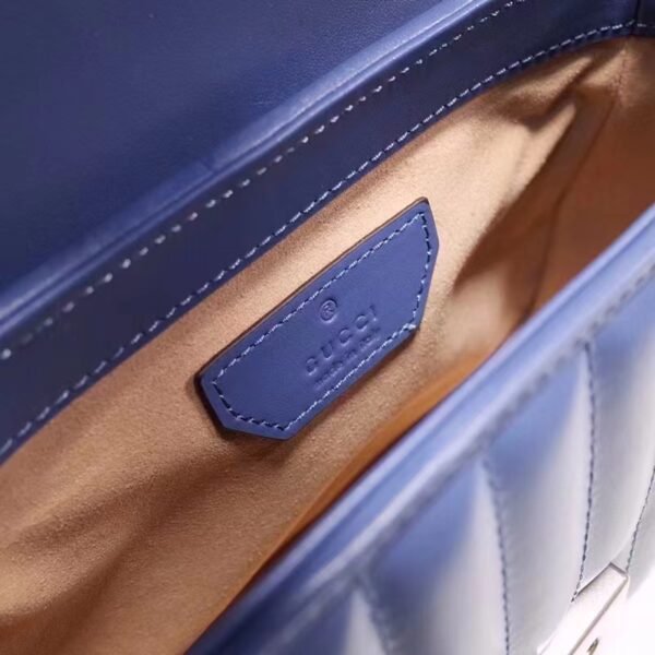 Gucci Unisex GG Marmont Mini Top Handle Bag Blue Matelassé Leather Double G (7)
