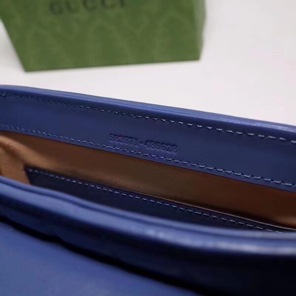 Gucci Unisex GG Marmont Mini Top Handle Bag Blue Matelassé Leather Double G (9)
