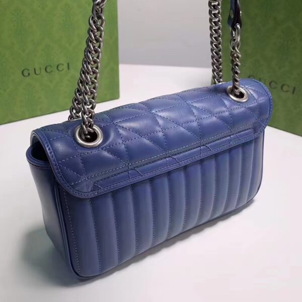 Gucci Unisex GG Marmont Small Shoulder Bag Blue Matelassé Leather Double G (10)