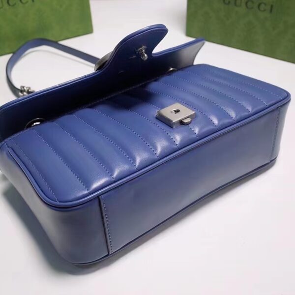 Gucci Unisex GG Marmont Small Shoulder Bag Blue Matelassé Leather Double G (2)