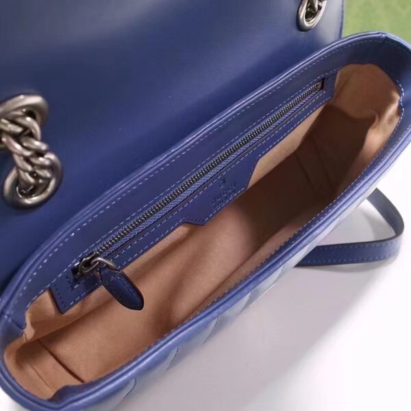 Gucci Unisex GG Marmont Small Shoulder Bag Blue Matelassé Leather Double G (3)
