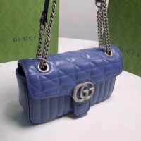 Gucci Unisex GG Marmont Small Shoulder Bag Blue Matelassé Leather Double G (6)