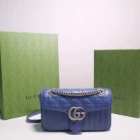 Gucci Unisex GG Marmont Small Shoulder Bag Blue Matelassé Leather Double G (6)