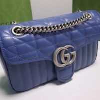 Gucci Unisex GG Marmont Small Shoulder Bag Blue Matelassé Leather Double G (6)